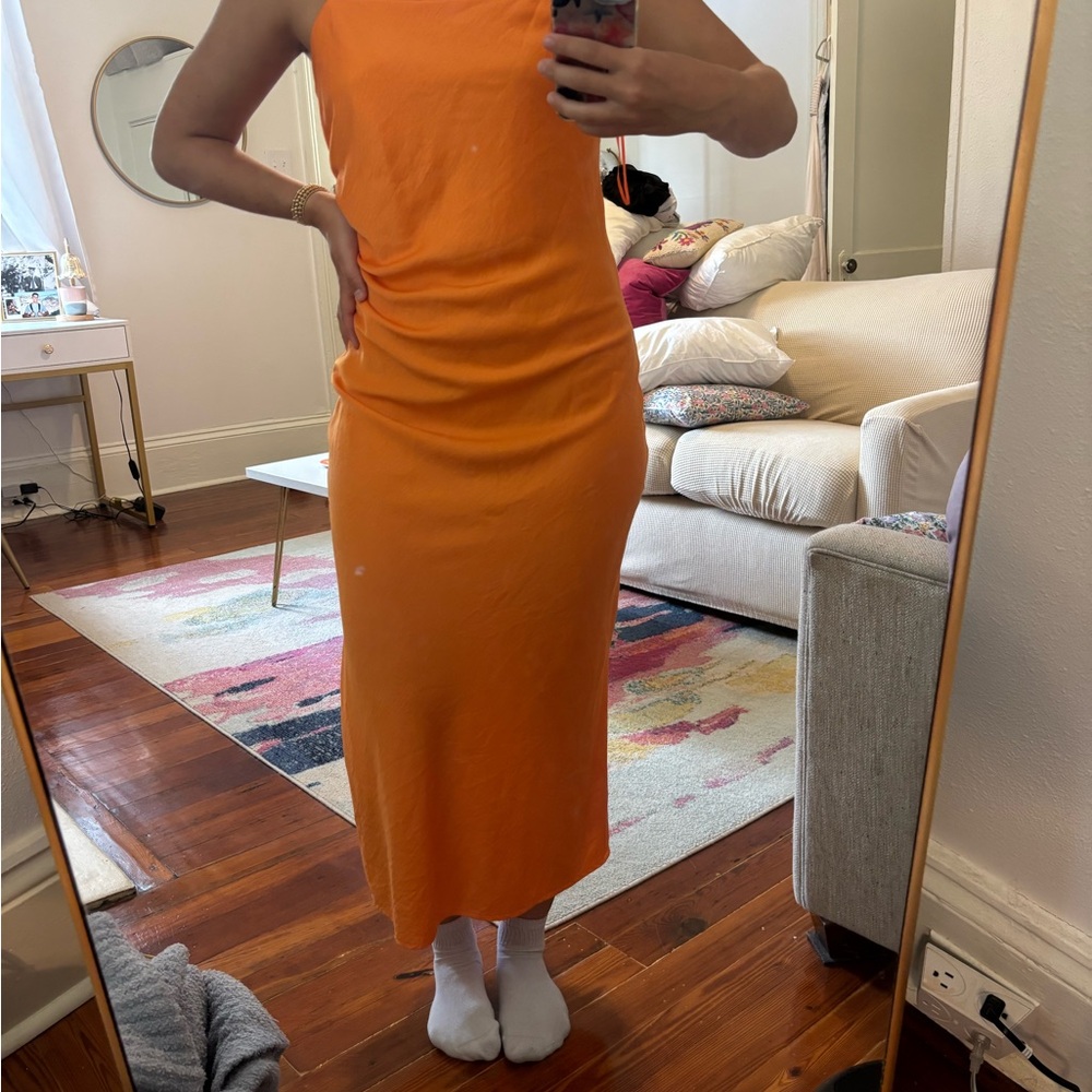 Orange Sleeveless Midi Dress